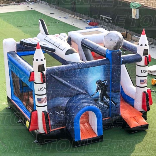 Customized outer space rocket theme moonwalk inflatable castle with dry ...